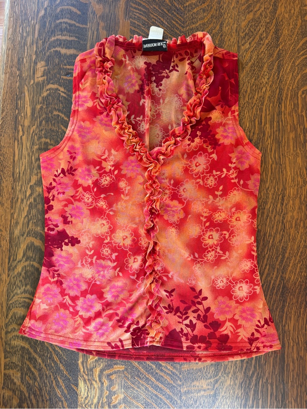 Vintage Fashion Bug paper tag summer floral ruffle tank top large